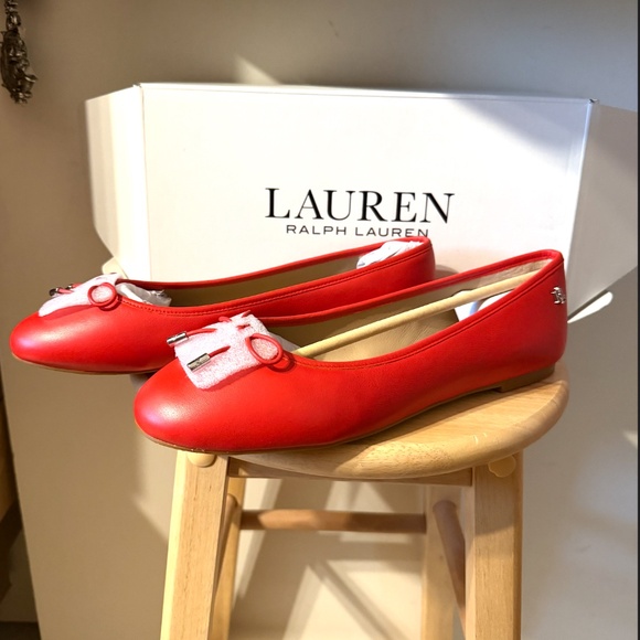 Lauren Ralph Lauren Jayna red real leather ballet flats NWT - Picture 3 of 10